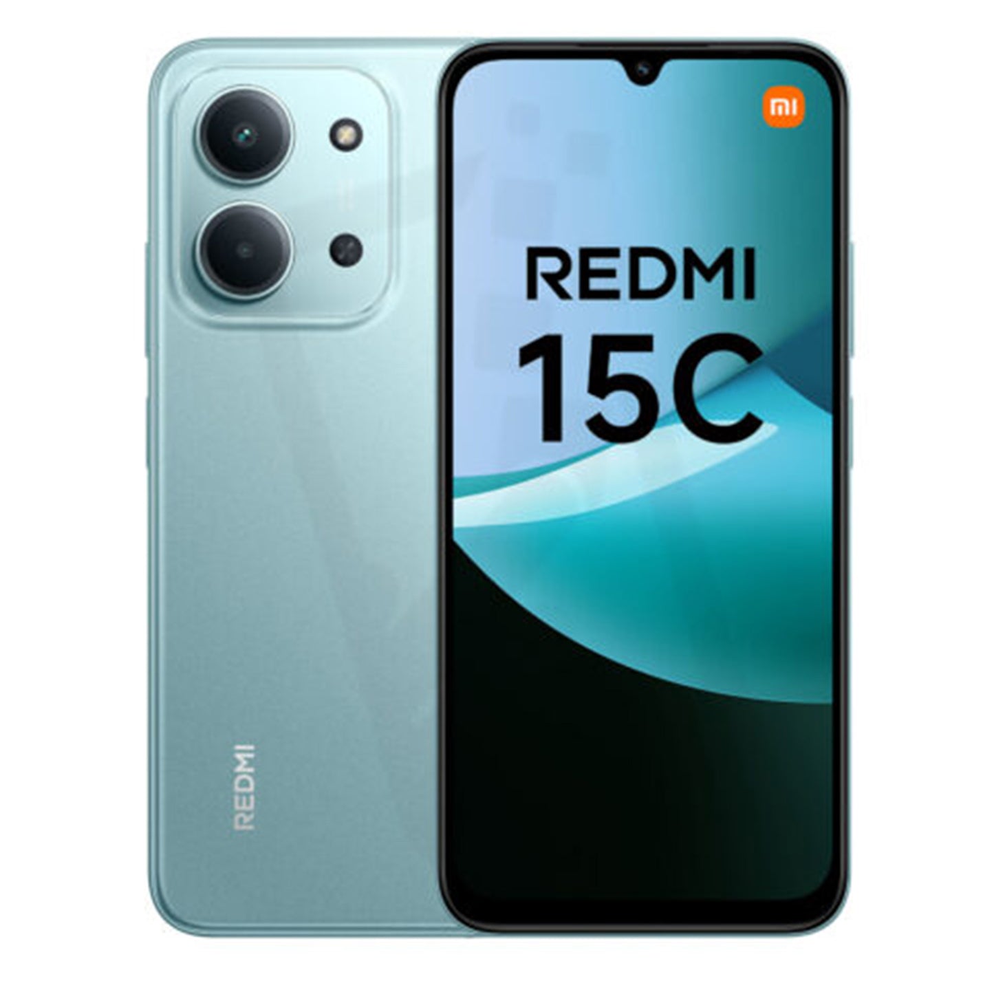 Redmi 15C smartphone showing front and back on a white background