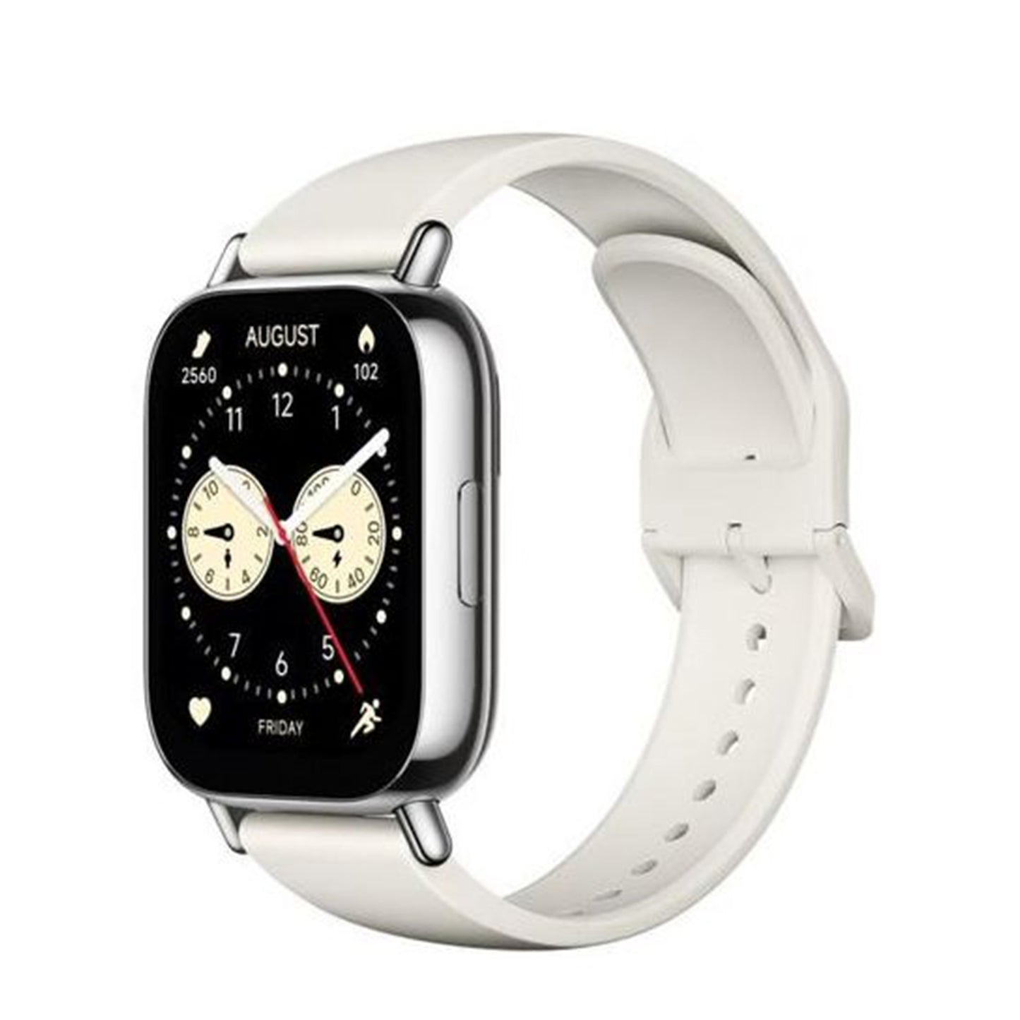 Smartwatch with a white band on a white background