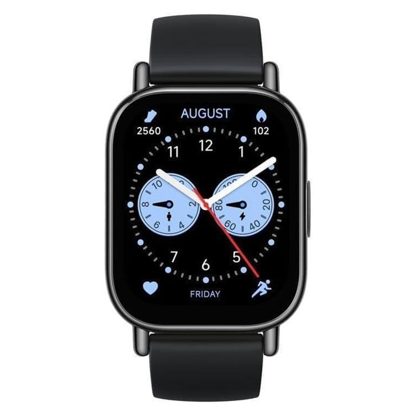 Smartwatch with a black strap on a white background