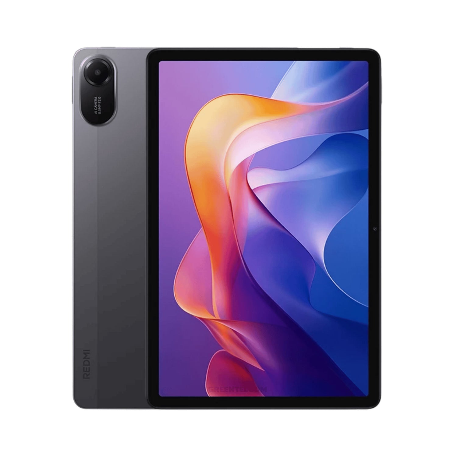 Tablet with colorful display on a white background