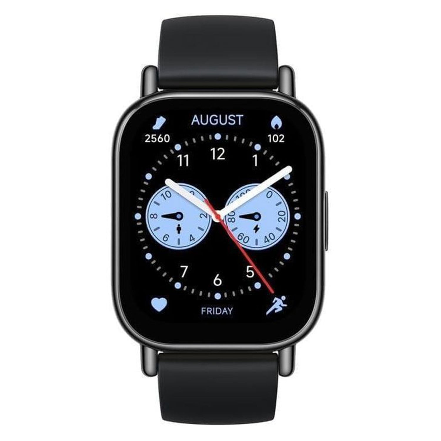 Smartwatch with a black strap on a white background